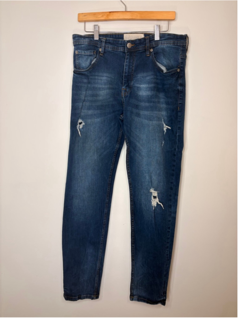 Jeanius Level Jeans Men 34x32 Slim Straight Distressed Stretch Moto Style Urban